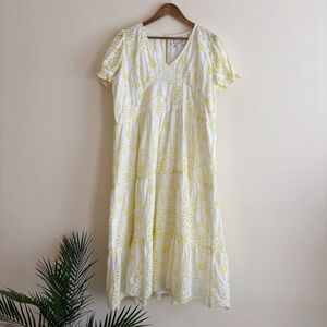 STS Sail To Sable Yellow Eyelet Midi Dress XL Spring Party Cottagecore